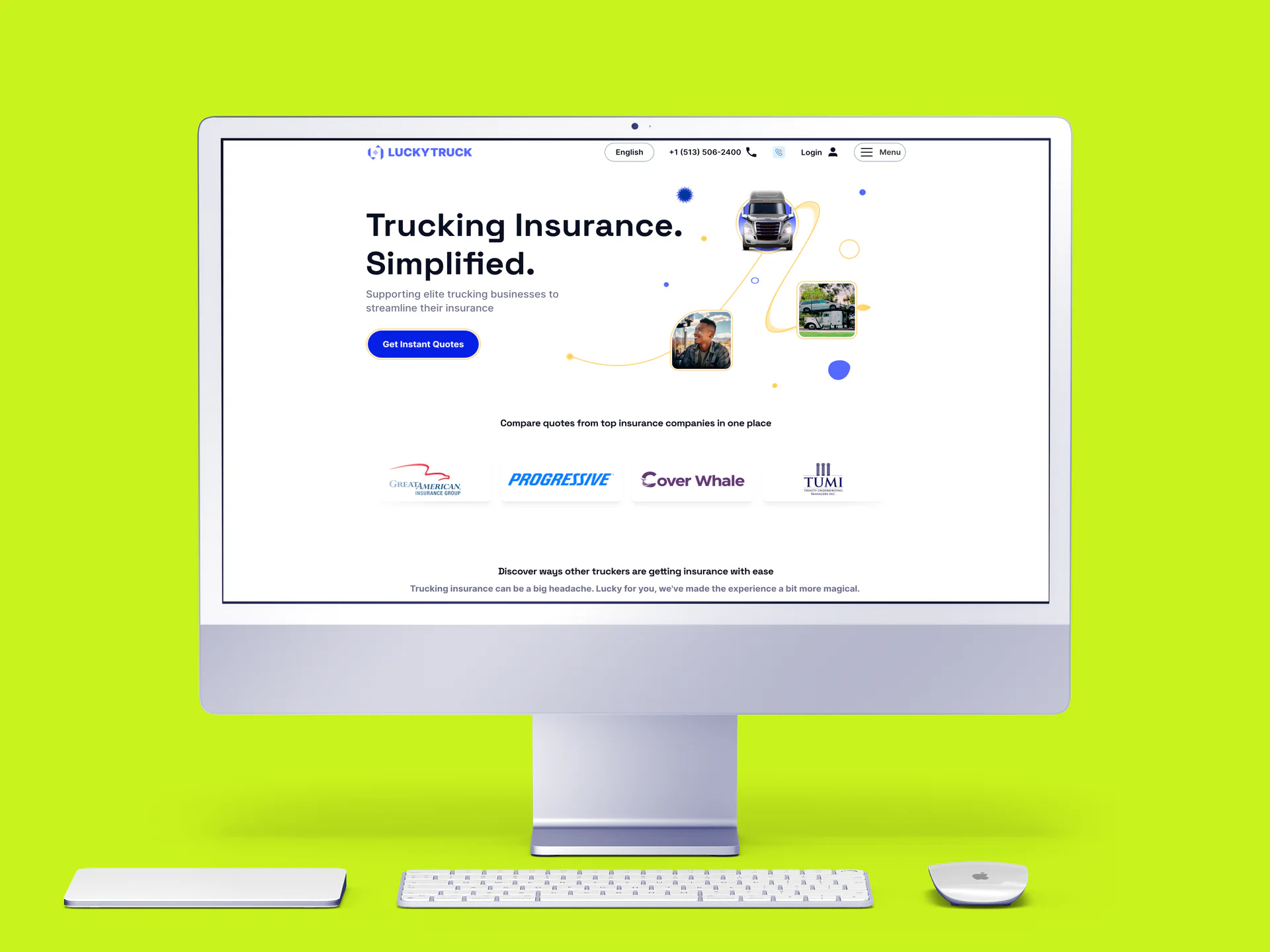 LuckyTruck commercial truck insurance experience on a desktop display